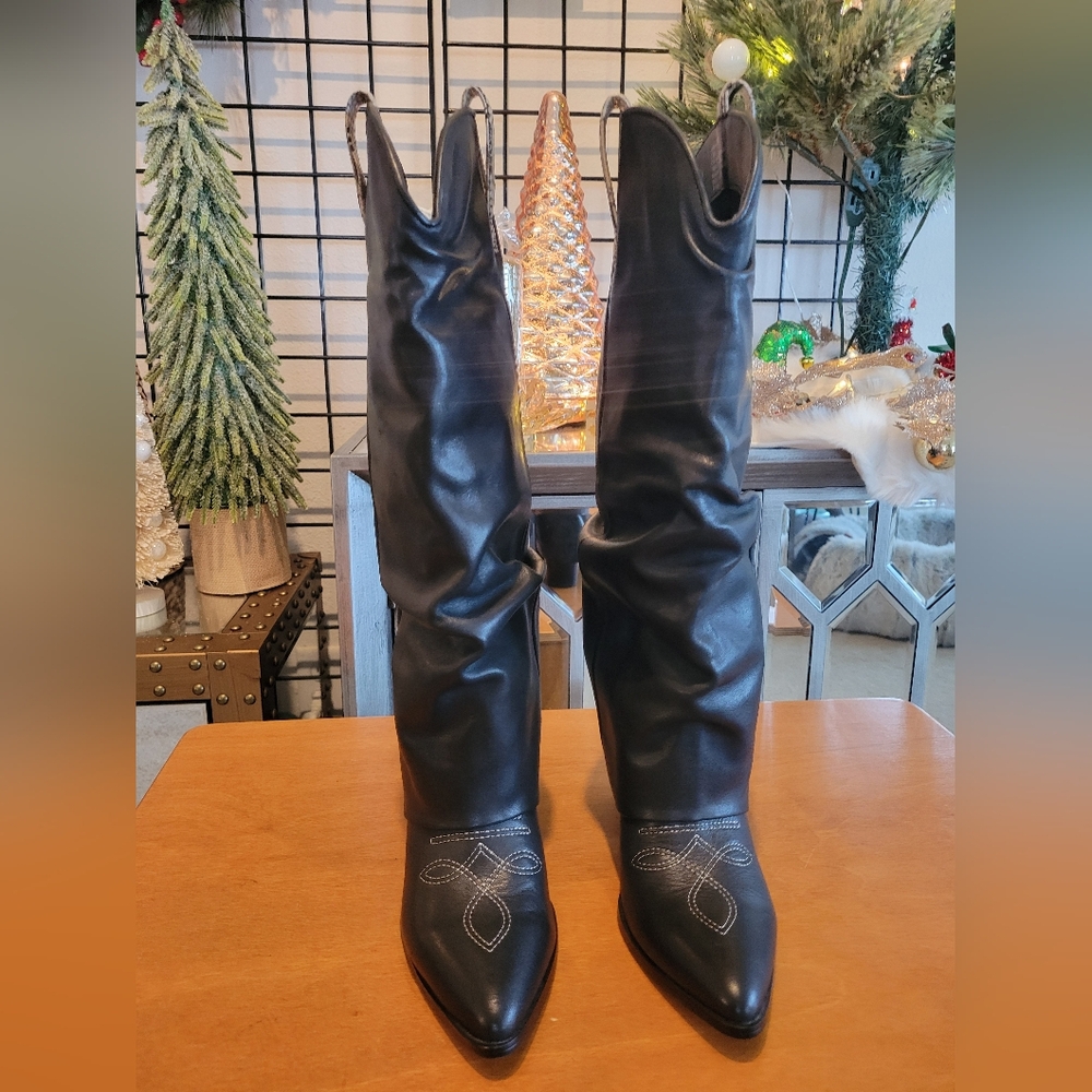 Steve Madden Lassy Western Cowboy Cuff Boots Soft Scrunch Genuine Leather New - Picture 3 of 16